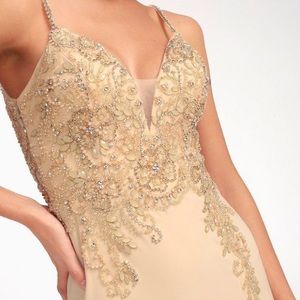 Lulus enchantment champagne beaded maxi dress